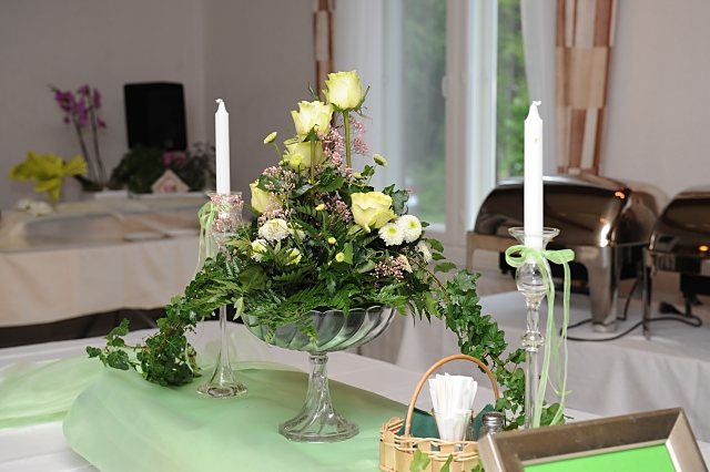 A festive table setting with flowers